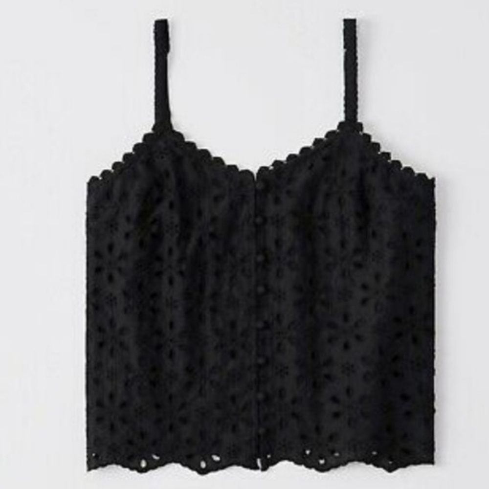 Abercrombie & Fitch Eyelet Black Cotton Spaghetti Strap Top